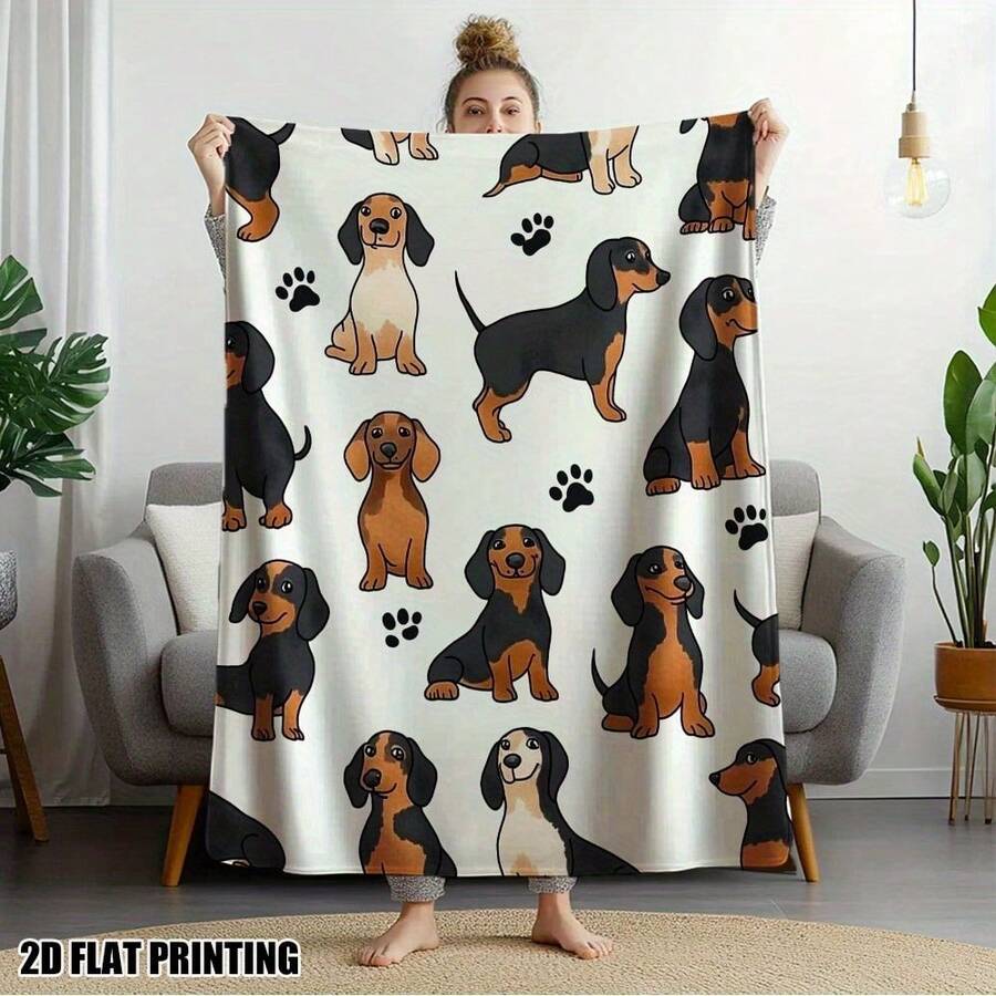 Super Soft Cute Dachshund Prints Flannel Printed 3D Blanket, As Birthday Gifts, Family, Wedding, Souvenir Blankets, Polyester Blankets Suitable For All Seasons, Washable, Machine Washable, Lightweight, Breathable, Comfortable, Warm, Unique, 280gsm For Him, Her Personalized Ideal Gifts For Her, Him, Family, Boyfriend, Girlfriend, Father, Family, Mother, Lover, Daughter, Son, Grandfather, Grandmother, Friend, Classmate, Pet.   Perfect Nap, Camping, Travel, Home, Daily Life, Office Decoration, Birthday, Anniversary, Valentine's Day, Thanksgiving, Christmas, Halloween, Mother's Day, Father's Day, Wedding, New Year Gifts ,Sofa,Bed,Car,Bedroom,Living Room,Office,  Outdoor Camping, Beach,Wall Decoration - 多色18 - 查看 1