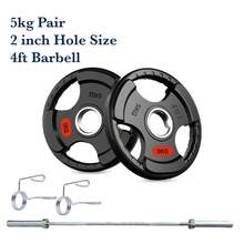 Shark Power Gear Tri Grip Weight Plates (Pair & Sets) – Compatible With 2 Inch Barbell (4ft / 5ft / 6ft / 7ft) – Full Home Gym Strength Kit - A - Ver 32