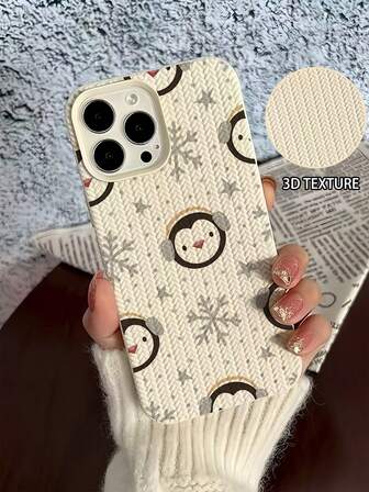 1pc New Christmas Minimalist Cartoon Penguin & Snowflake Knitted Texture Waterproof Anti-Fall Anti-Slip Soft Silicone Phone Case Cover For IPhone 17/17 Air/17 Pro/17 Pro Max, 16/16 Plus/16 Pro/16 Pro Max, 15/15 Plus/15 Pro/15 Pro Max, 14/14 Plus/14 Pro/14 Pro Max, 13/13 Pro/13 Pro Max, 12/12 Pro/12 Pro Max, 11/11 Pro/11 Pro Max