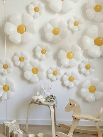 5pcs/10pcs Daisy Flower Mylar Balloons, Cute Lightweight Balloon Decorations For Birthday Party, 1st Birthday, White Daisy Flower Balloons