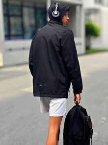 1pc Men's Long Sleeve Water-Resistant Windproof Jacket For Outdoor Sports And Leisure, Fall - Black - View 6