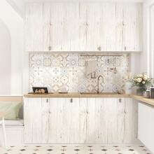 1 卷木纹接触纸，自粘可移除壁纸，防水乙烯基台面贴花，适用于厨房、卧室、家居装饰、房间翻新 - 杏色 - 查看 4