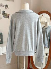Women's Autumn/Winter New Minimalist American Letter Print Casual Half-Turtleneck Zipper Sweatshirt, Fashion Versatile - Dark Gray - View 7