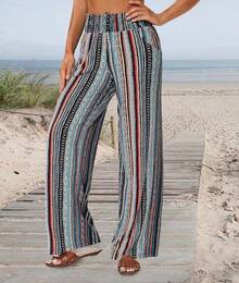 VIOPY Pantalones Pierna Ancha Mujer Casual Pantalón Ancho de Mujeres Elegante Cintura Alta Pantalon Recto Moda Dama Holgado Comodos Trousers Pants con Bolsillos - Color F - Ver 8