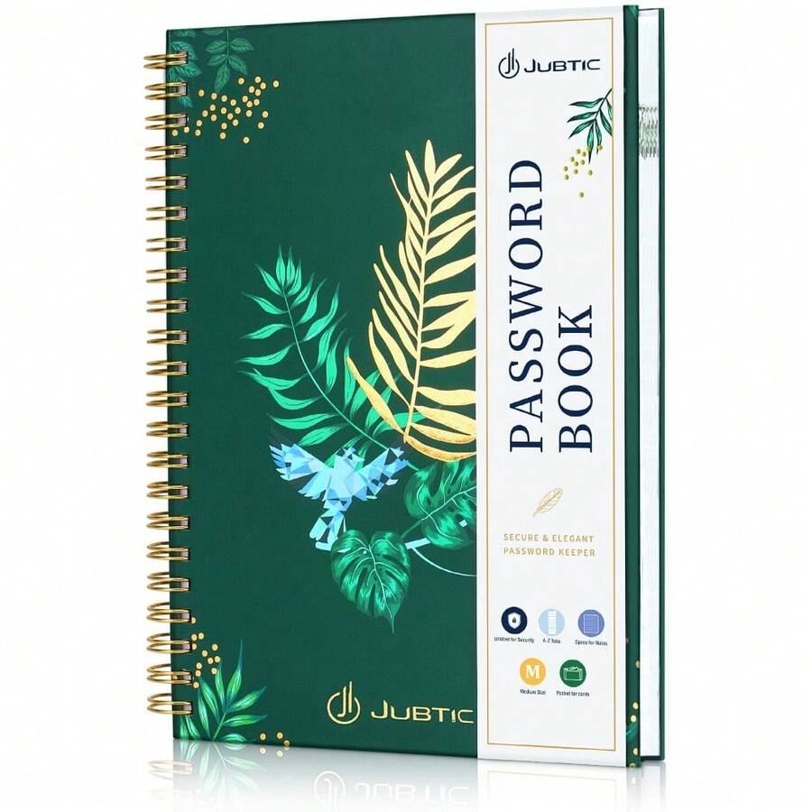 Spiral Flowers Internet Password Book With Alphabetical Tabs Logbook 140 Pages - Dark Green - View 1