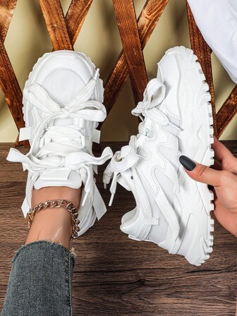 New Fashionable Women White Shoes, Featuring Dual-Head Lace-Up Design, Blogger Recommended Platform Wedges, Elegant Tie-Up, Round Toe, Minimalist Outdoor Shoes Suitable For Party, Date, Gym, Casual, Sports, Work, Gift