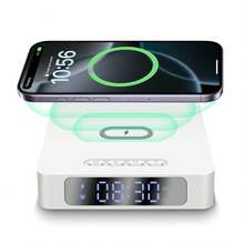 3 In 1 Wireless Charger, Time Display, Alarm Clock For Bedroom, Bedside, Living Room, Table, Home, Office, Desk, Fast Charging Dock Station Compatible With IPhone 17 16 15 14 13 12 11 Pro Max/Mini/Plus/XR/XS/X/8, Compatible With AirPods 2/3/4/Pro/Pro 2, Compatible With Samsung S25/S23/S22/S21/S20/, Galaxy Buds - White - View 2