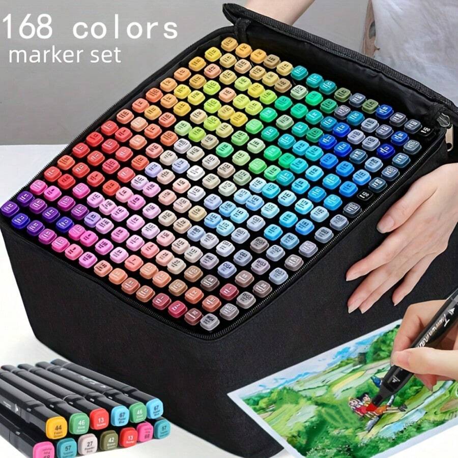 168/120/80/48/36/24 PCS Marker Sets, Dual-Tips, DIY Craft Pens, Watercolor Pens, School Supplies, Professional Permanent Colors, For Painting, Sketching, Coloring, Calligraphy - Ideal For Halloween & Christmas Gifts, Art Lovers, Art Supplies - 24 種顏色和記號筆 - 查看 1