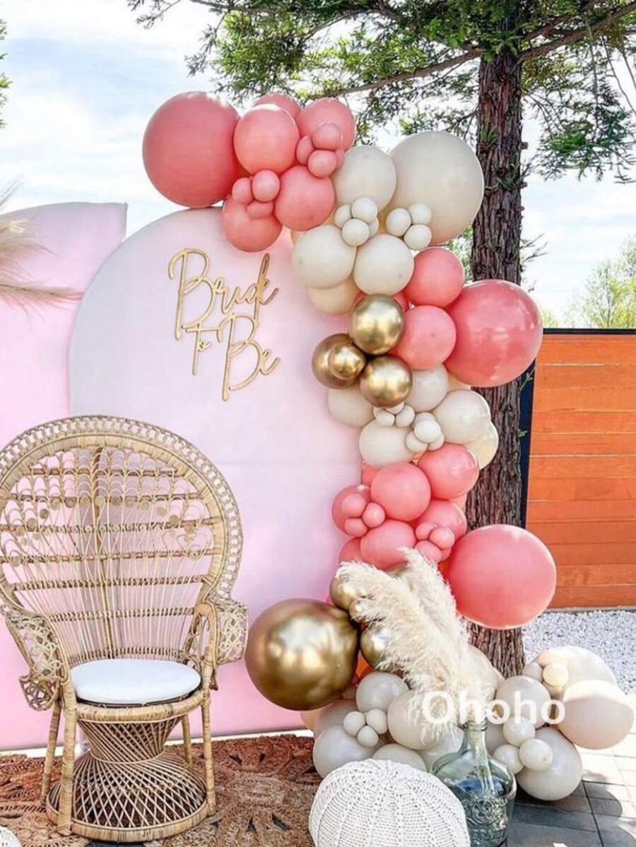 105pcs Beige Pink Balloons Garland Arch Kit Wedding Bride To Be Decoration Girl Baby Shower Birthday Party Baptism Christening Backdrop - As Picture - View 1