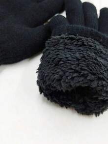 1双冬季保暖羊毛针织手套，加厚保暖，适合骑行、滑雪等户外活动，黑色全指针织手套，男女通用 - 彩色 - 查看 5