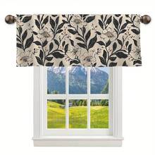 1pc Elegant Black Branches & Flowers Valance Curtains Beige Background Polyester Rod Pocket Design For Living Room Bedroom Bathroom Cafe Farmhouse Decor Washable Modern Home Decor Floral Pattern Curtains Washable Fabric Curtains For Living Room 60x18 Inch Curtain Panel Curtain Valance Short Curtains Rod Not Included - 彩色 - 查看 1