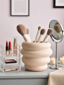 Un jarrón abstracto creativo, un jarrón con forma de cuatro círculos en forma de flores blancas, con un estilo nórdico minimalista bohemio, adecuado para la decoración de una granja moderna, sala de estar, cocina, dormitorio, mesa de comedor, oficina. Cuatro tarros de cerámica redondos, portalápices, organizador de papelería de maquillaje, botella de cerámica, tarro de miel, jarrón con forma, recomendado como regalo de negocios. Decoración del hogar Decoración de la habitación Jarrón de flores Jarrón de vidrio