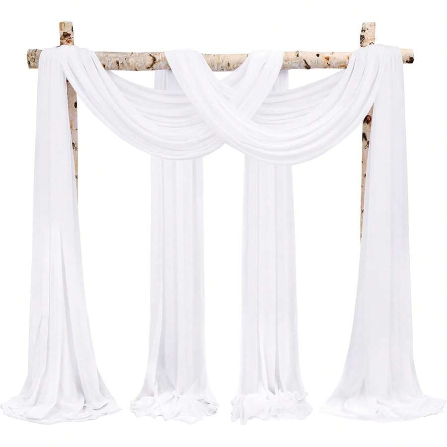 8 Panels 28" X 20ft Dusty Rose Wedding Arch Draping Chiffon Fabric For Ceremony, Arbor Drapery, Reception Decor, Party Sheer Backdrop Curtains, 2025 - 白色 - 查看 1