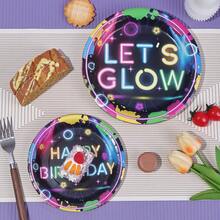 10/20/40/50 pièces, Fournitures de fête fluorescentes - Assiettes en papier de 7 pouces et 9 pouces qui brillent dans le noir pour la fête d'anniversaire "Let's Glow", décorations de fête néon pour la baby shower, thème de la nuit noire