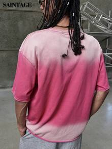 Áo thun tay ngắn họa tiết gradient cổ điển, thời trang dành cho cả nam và nữ cho mùa thu - Đỏ - Xem 6