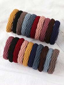 20pcs/Pack Wavy Basic Hair Ties, Women Simple Elegant No-Crease, Durable Elastic Hair Accessories For Ponytail ,Ponytail Holders ,Hair Elastics ,Hair Rubber Bands ,Scrunchies ,Hair Rope - Multicolor - View 2