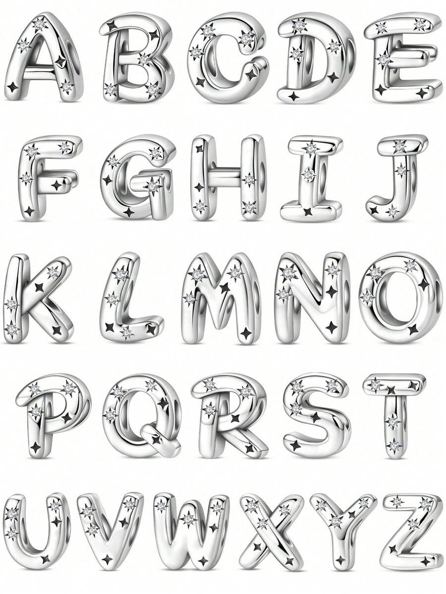 Easvnya S925 Silver-Plated A-Z 26-Letter Silver Star Beaded Daily Versatile Pendant, Commuting Small Pendant Suitable For Original Bracelets And Necklaces, Simple And Fashionable Pendant DIY Jewelry Making, Buy Your Favorite Letters To Form Your Own Birthday Or Name, Women's Birthday, Holiday Party Gifts
