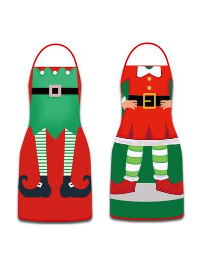 2pcs/1pc Christmas Apron With Christmas Pattern, Men's And Women's Couple Aprons, Suitable For Christmas Parties, Apron Kitchen