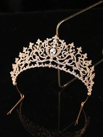 1 件优雅巴洛克风格新娘皇冠，配金色合金宝石头带。适用于婚礼、生日派对、万圣节派对、女士服装装饰