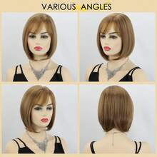 Party Wig-Short Blonde Wigs White Women Straight Wig With Cute Bangs Chin Length Wig Daily,Party Use - 金髮女郎 - 查看 8