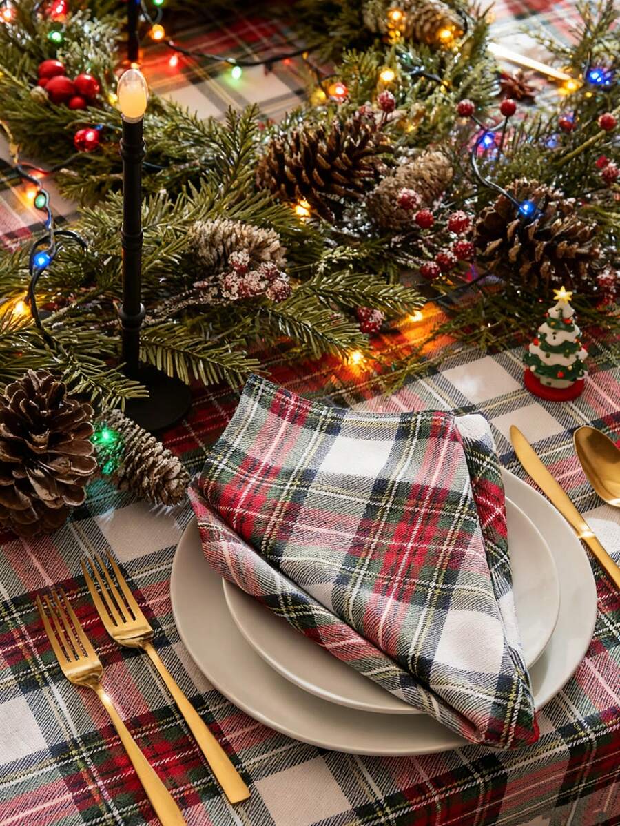 2/6/12/240pcs Vintage Plaid Napkins, European Style Christmas Holiday Reusable Washable Napkins For Party, Picnic, Home Decor - 紅白色 - 查看 1
