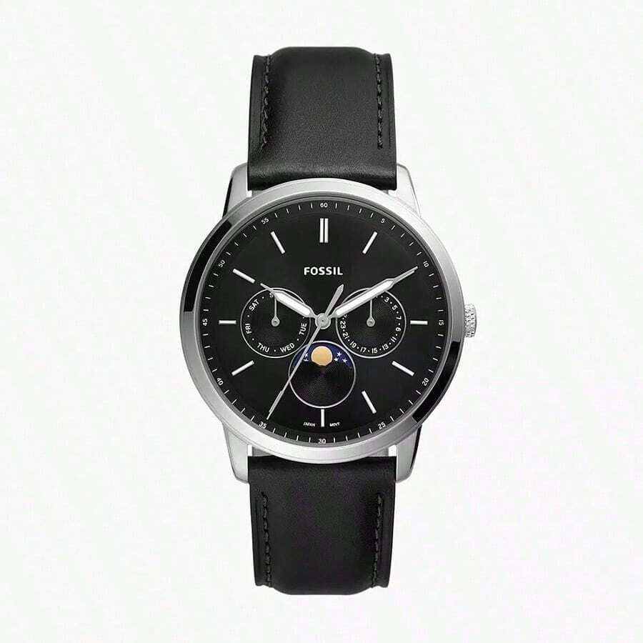 Fossil Reloj de cuarzo multifunción para hombre Neutra Moonphase, esfera blanca, correa marrón oscuro, estilo de negocios. FS5905