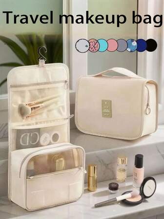 1pc Hanging Toiletry Bag, Waterproof Cosmetic Bag, Bathroom Storage Bag, Luggage Bag, Makeup Bag, Multi-Function Makeup Brush Organizer, Portable Travel Storage Pouch, Cosmetic Bag, Bathroom Storage Bag
