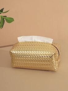 1pc/2pcs Gold Herringbone Embossed Pattern Paper Towel Holder Box, PU Leather Octagonal Bread Shape Waterproof Paper Towel Bag, Modern Minimalist Wheat Ear Design Paper Towel Dispenser For Living Room, Bedroom, Bathroom, Kitchen, Hotel, Bar, Cafe, Office, Outdoor Party - Gold - View 3
