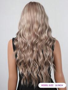 26 tum lång vågig syntetisk peruk med lugg, värmebeständig fiber naturligt utseende askblond hårstycke för kvinnor perfekt cosplay, fest, daglig användning