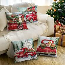 1pc Christmas Vintage Red Truck Pattern Pillow Cover, Single-Sided Printed Cushion Cover, Suitable For Living Room, Bedroom, Home Decor, All Season - Multicolor - View 10