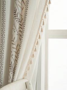 1 Stück europäischer Stil braun bestickter Blatt Vorhang, Tunnelband Design ohne Bohren erforderlich, waschbar, Quasten Dekoration, Raumteiler, Wohnzimmer, Küche, geeignet für Schlafzimmer, Arbeitszimmer, Wohnzimmer, Balkon, Café, Hotel Dekoration, Herbst Heimdekoration