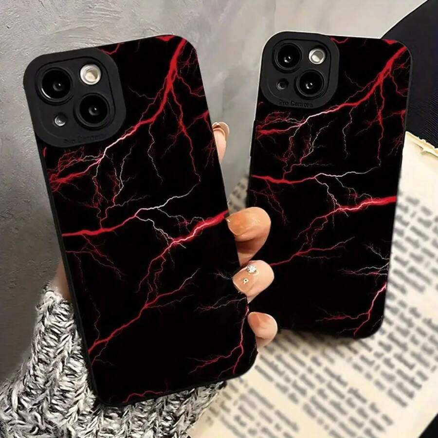 Fundas Suaves para Teléfono Angel Eyes con Patrón de Rayos Rojos, Impresión UV Mate, Protección Completa de 360 Grados para iPhone 11 12 13 14 15 16 17 Pro Max XR X/ XS 7 8 Plus SE Mini para Smartphone - Negro - Ver 1