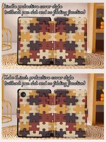 Wood Grain Puzzle Pattern Tablet Protective Case,Compatible With IPad 9.7/10.2/10.5/10.9/12.9/Pro 11, 10th Gen,Compatible With Samsung Galaxy Tab S6 Lite 10.4 Inch,Compatible With Kindle Paperwhite 12th Gen 2024,Kindle (11th Generation) 2022 Release,Kobo Clara Colour,Soft Anti-Fall Protection,Smart Stand/Automatic Wake Up/Sleep