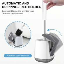 Toilet Brush And Holder 2 Pack, Self Closing Lid Toilet Bowl Brushes Holder And Extra Long Handle Ventilated Toilet Brush Set For Bathroom Cleaning, Nylon Bristles, White & Grey - 白色和灰色 - 查看 4