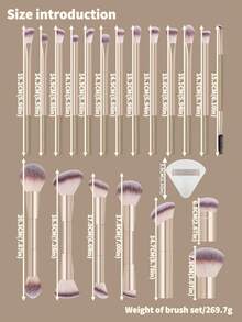 22 件化妆刷套装包括 20 件专业铝管化妆刷、2 件气垫化妆海绵，适合日常使用和旅行，是送给朋友的化妆礼物 - 金色 - 查看 10