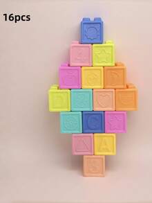 Klocki dla niemowląt, Klocki dla maluchów, Zabawki do układania i budowania dla niemowląt, 8/16/24 Miękkie i edukacyjne klocki - liczby, kształty, klocki dla niemowląt na baby shower, kolory, zwierzęta - jeden, dwa, ściśnij - 6 miesięcy +, Zabawki do układania dla maluchów 1-3, Losowy kolor