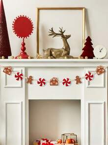 1 pièce Guirlande d'homme en pain d'épices de Noël, bonbons d'homme en pain d'épices et couronne de perles en bois, guirlande décorative d'homme en pain d'épices de Noël, décoration de cheminée couronne de Noël, bannière suspendue pour la cour et le jardin, convient pour les fêtes de Noël et du Nouvel An