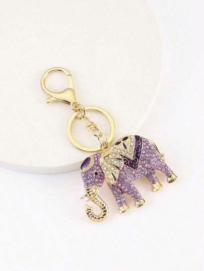 1pc Multi-Color Elephant Faux Crystal Rhinestone Zinc Alloy Animal Keychain, Graduation Gift Idea