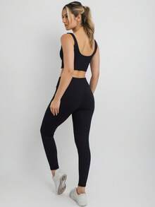 Calça Canelada Modeladora Academia Casual Fitness Poliamida Sem Transparência - Preto - Visão 7