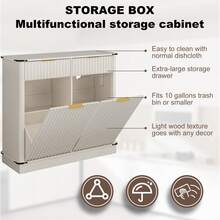 Double Tilt Out Trash Cabinet,Fluted Laundry Hamper Cabinet With 2 Drawers And Charging Station 20 Gallon Wooden Hidden Garbage Can Cabinet For Kitchen & Living Room Arc Design - White - View 6