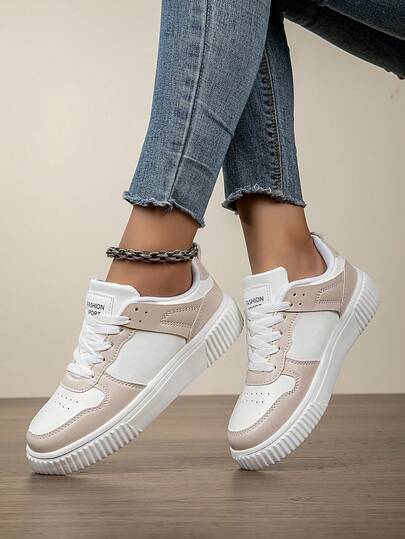 女士休闲运动鞋，系带软底平底舒适女式滑板鞋，轻便低帮日常鞋