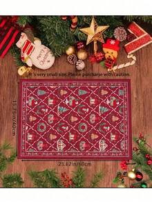 1pc Christmas Wreath & Plaid Pattern Red Carpet, Decorative Kitchen Rug, Entryway Mat, Latest Anti-Slip Easy Clean Carpet Floor Mat For Bedroom, Room Decor, Christmas Decoration, Home Decor, Party Gift - Red - View 3