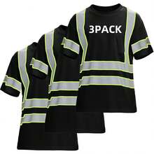 3PACK High Visibility Shirts For Men, Class 3 Hi Vis Reflective Construction Shirts For Men With Pocket  T Shirts,24199802 - Black - View 1