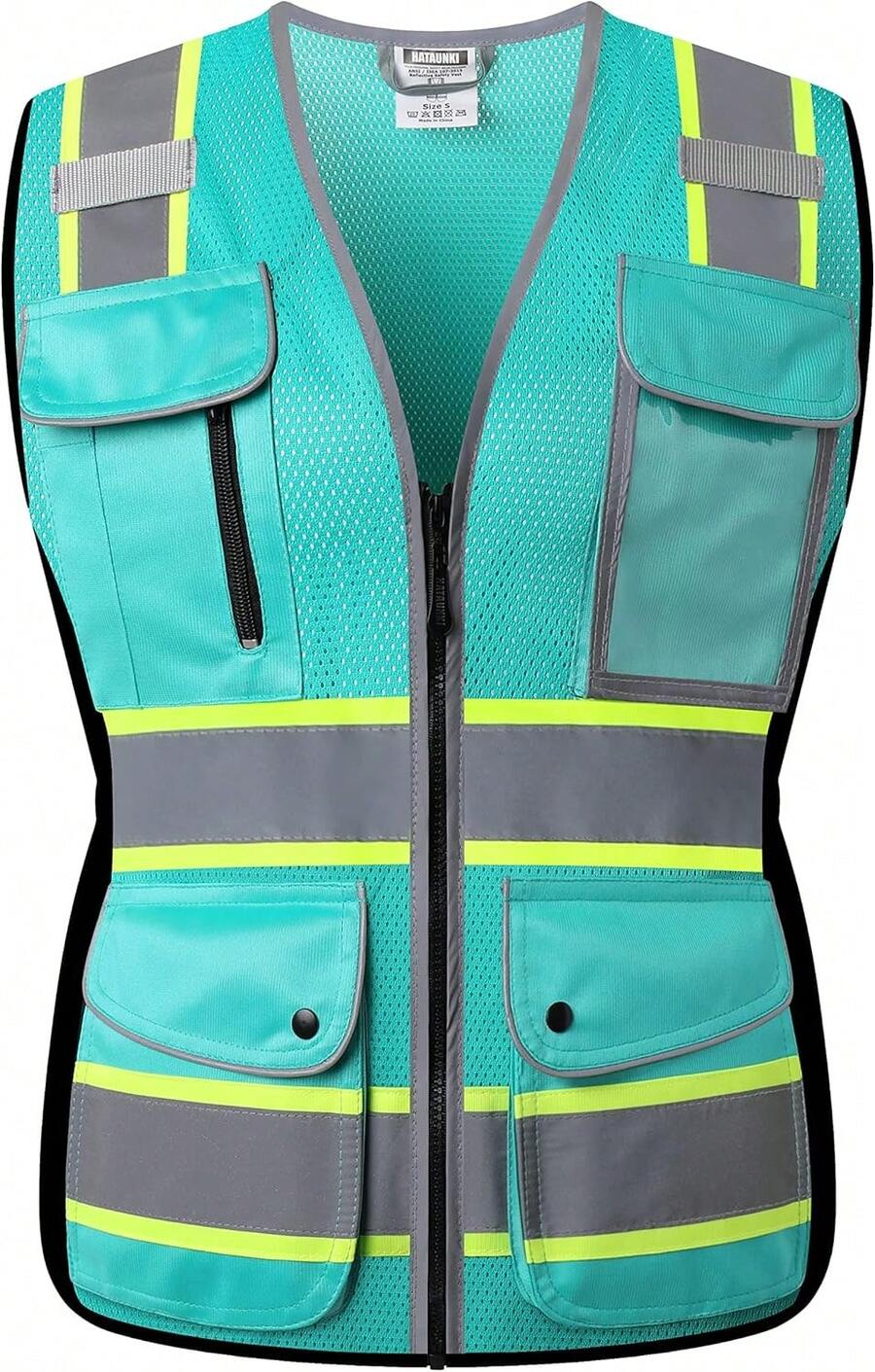 HATAUNKI High Visibility Reflection Peacock Mesh Vests With 9 Pockets And Front Zipper, Hi Vis Vest For Women, Meets ANSI/ISEA Standards(Peacock-16,XL),24200049 - 水鴨藍 - 查看 1