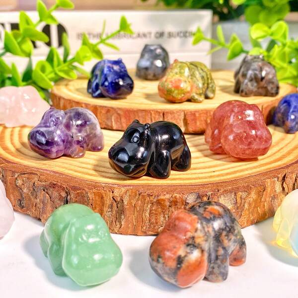 Random 1PC Hippo Carving Decoration, Gemstone Jewelry, Glitter, Easter Gift, Women Gift, Girlfriend Gift, Halloween Gift, Christmas Gift, Home Decoration, Party Decoration, Crystal Ornaments, Table Decoration