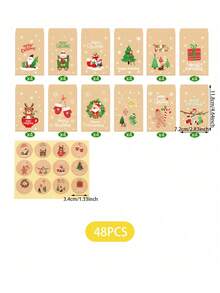 48pcs Christmas Themed Mini Gift Bags With Stickers For Decoration And Packaging - Multicolor - View 12