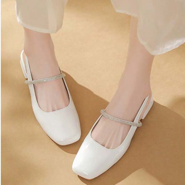 صنادل ماري جين الجديدة للصيف للنساء، ذات تصميم مربع للأصبع وحزام واحد وكعب سميك مريح وعالي بدون ظهر، أحذية سهلة الارتداء