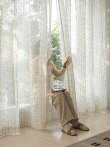 1pc Jacquard Translucent Geometric Pattern Linen Curtain - Japanese Linen Style, Rod Pocket Design, Suitable For Living Room And Bedroom - Sheer And Filtering Curtain, Living Room Curtain, Bedroom Curtain (180g Fabric Weight)