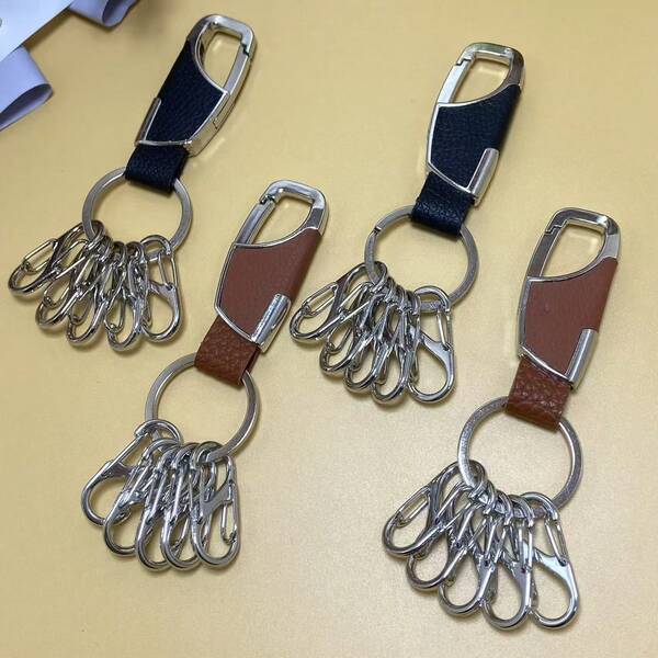 1 Set kreative Schlüsselanhänger mit Schnellverschluss, praktisch für die Kategorisierung, Schlüsselanhänger aus PU & Metall im minimalistischen Design (1 großer Schlüsselring + 5 kleine abnehmbare Schlüsselringe), Taschenanhänger, Autoaccessoires, Geschenkideen für Lehrer, Freundin, Schwester