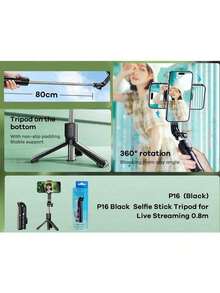 REMAX P16 Multi-Angle Phone Holder With Retractable Bluetooth Remote Control, Portable Design, Sturdy And Stable, Dual Fill Lights, Black - Black - View 4